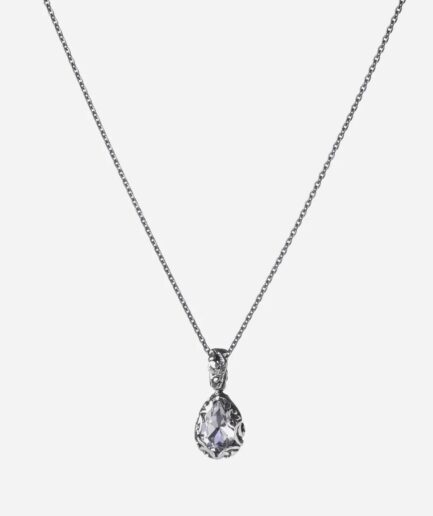 Collana Girocollo in Argento con Pendente in Argento Brunito Inciso e Pietra a Goccia Taglio Sfaccettato Piertullio Fermani