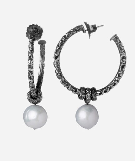 Orecchini a Cerchio in Argento con Perla Barocca Pendente Piertullio Gioielli